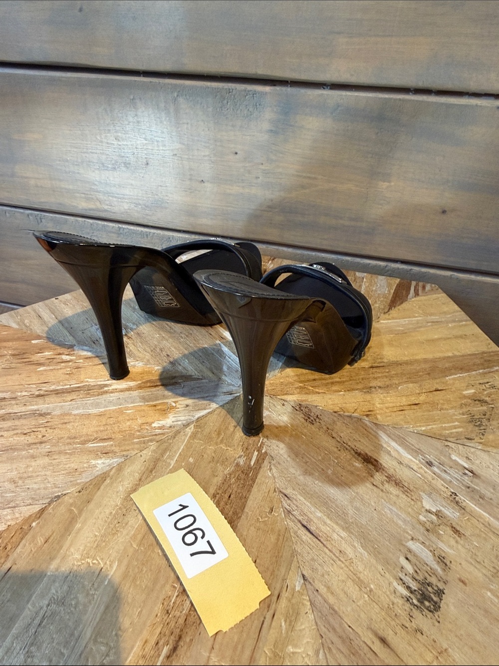 Dior Black Patent Slide Mules with Gold Logo Plaque - Picture 3 of 7